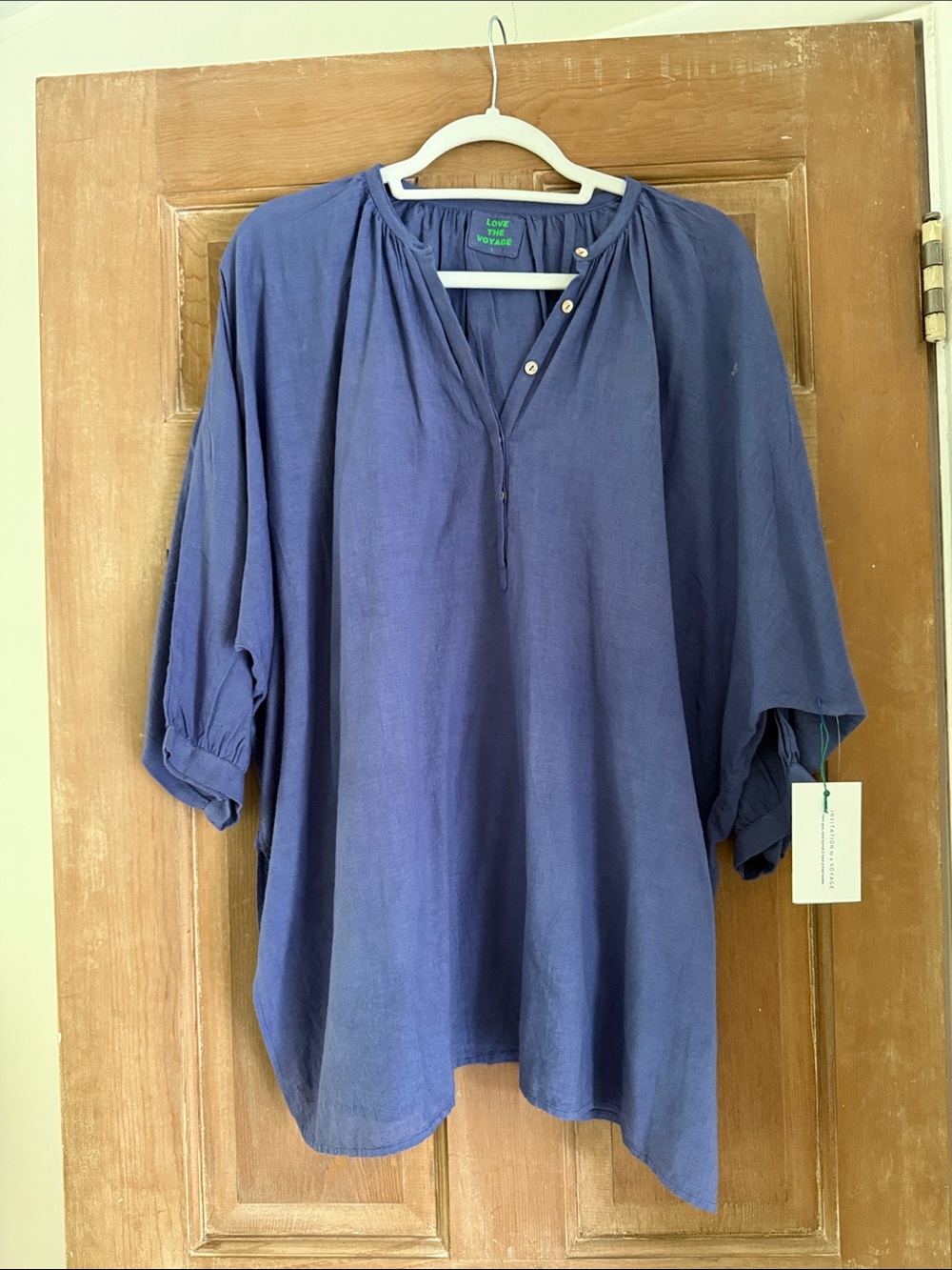 Indigo Split-Neck Peasant Tunic Leda Tunic